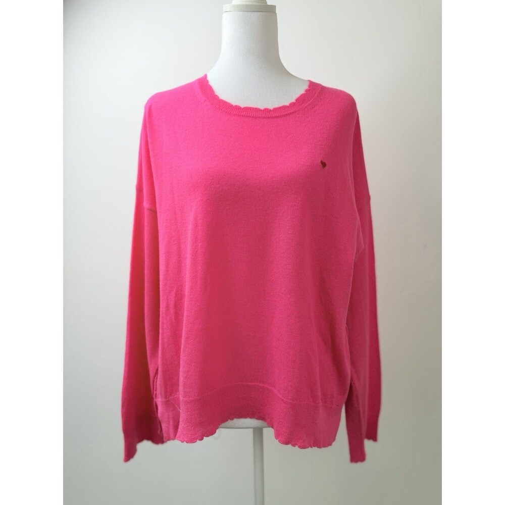 Sundry Cashmere Wool Sweater Womens Size 3 Pink Lightweight Knit Scallop Hem